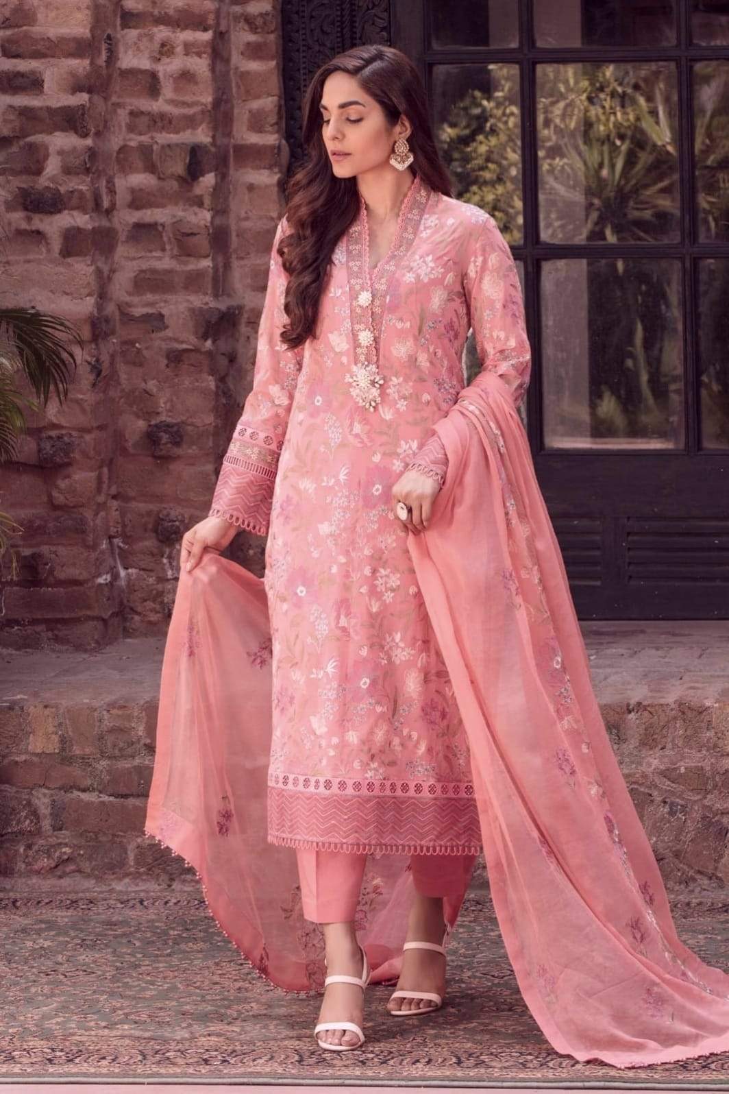 Fully Embroidered 3PC Lawn With Bamber Chiffon EMB Dupatta - DH1142